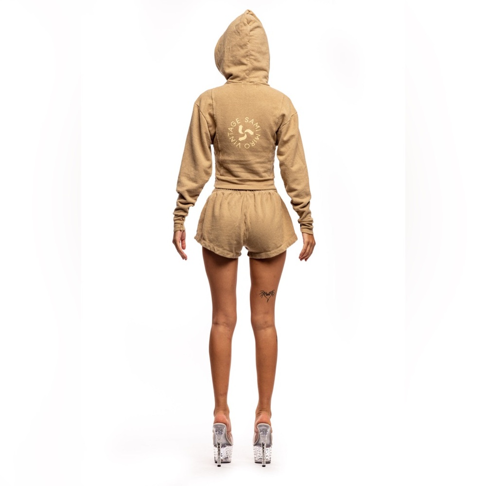 Sami Miro Vintage MINI SAFETY PIN HOODIE IN TAUPE TERRY N241-30 - Picture 2 of 7